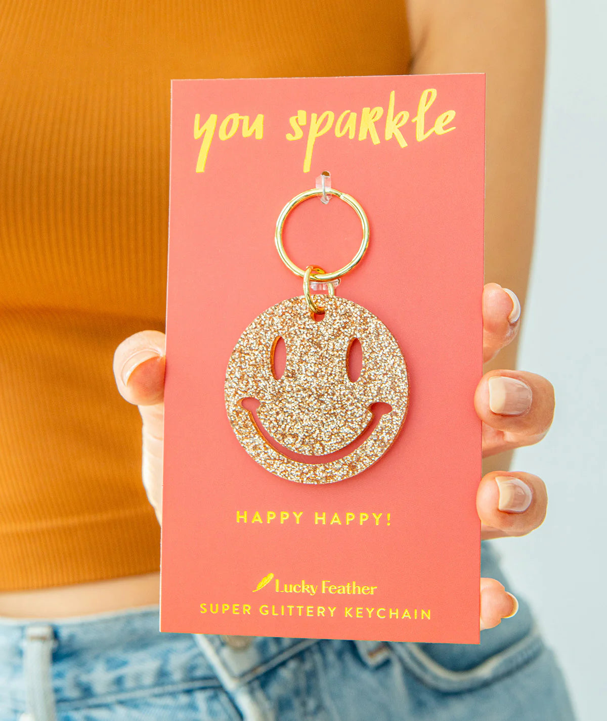 Gold Glitter Key - Smiley Face