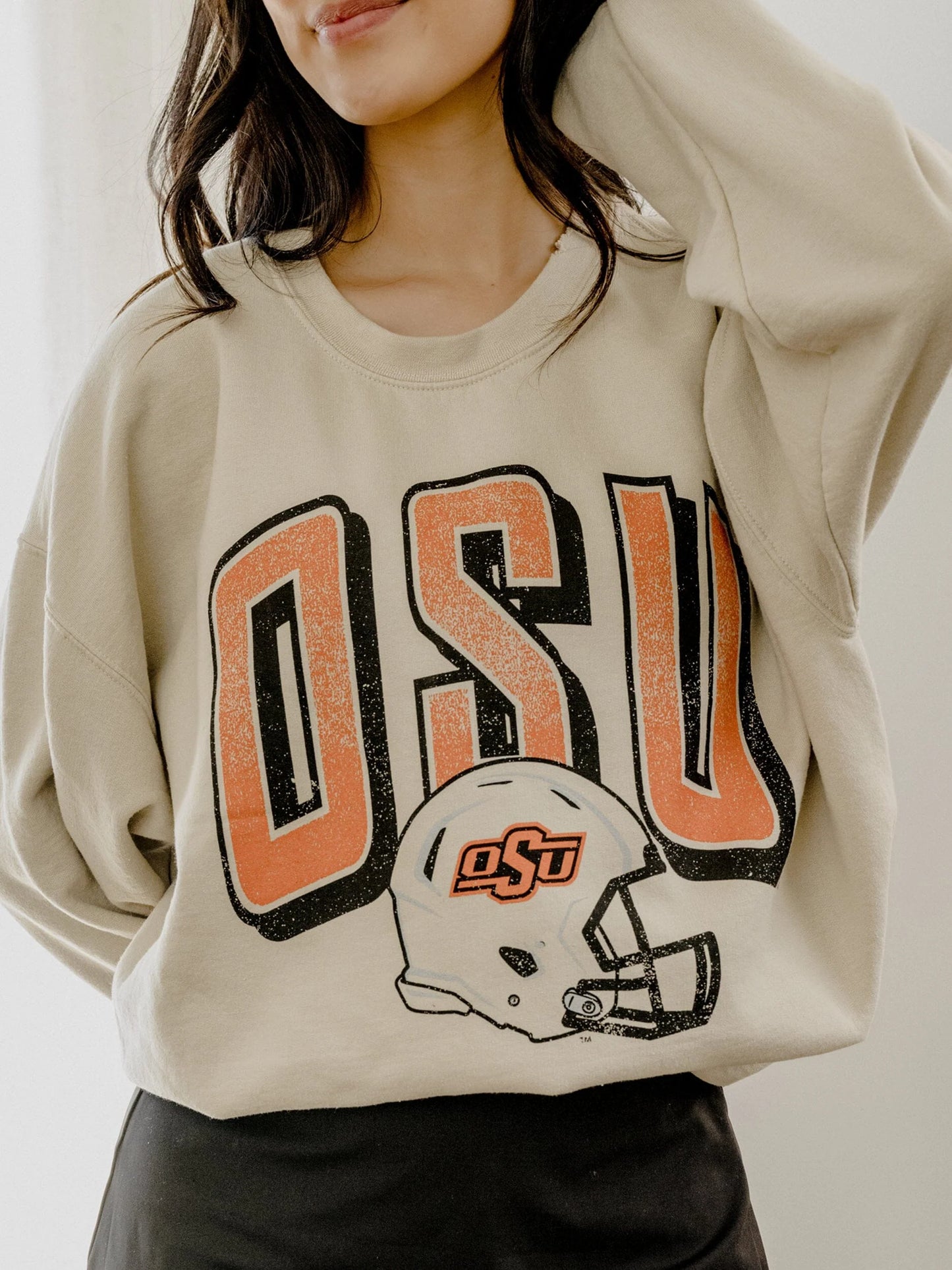 OSU Cowboys Helmet Thrifted Sweatshirt Sand