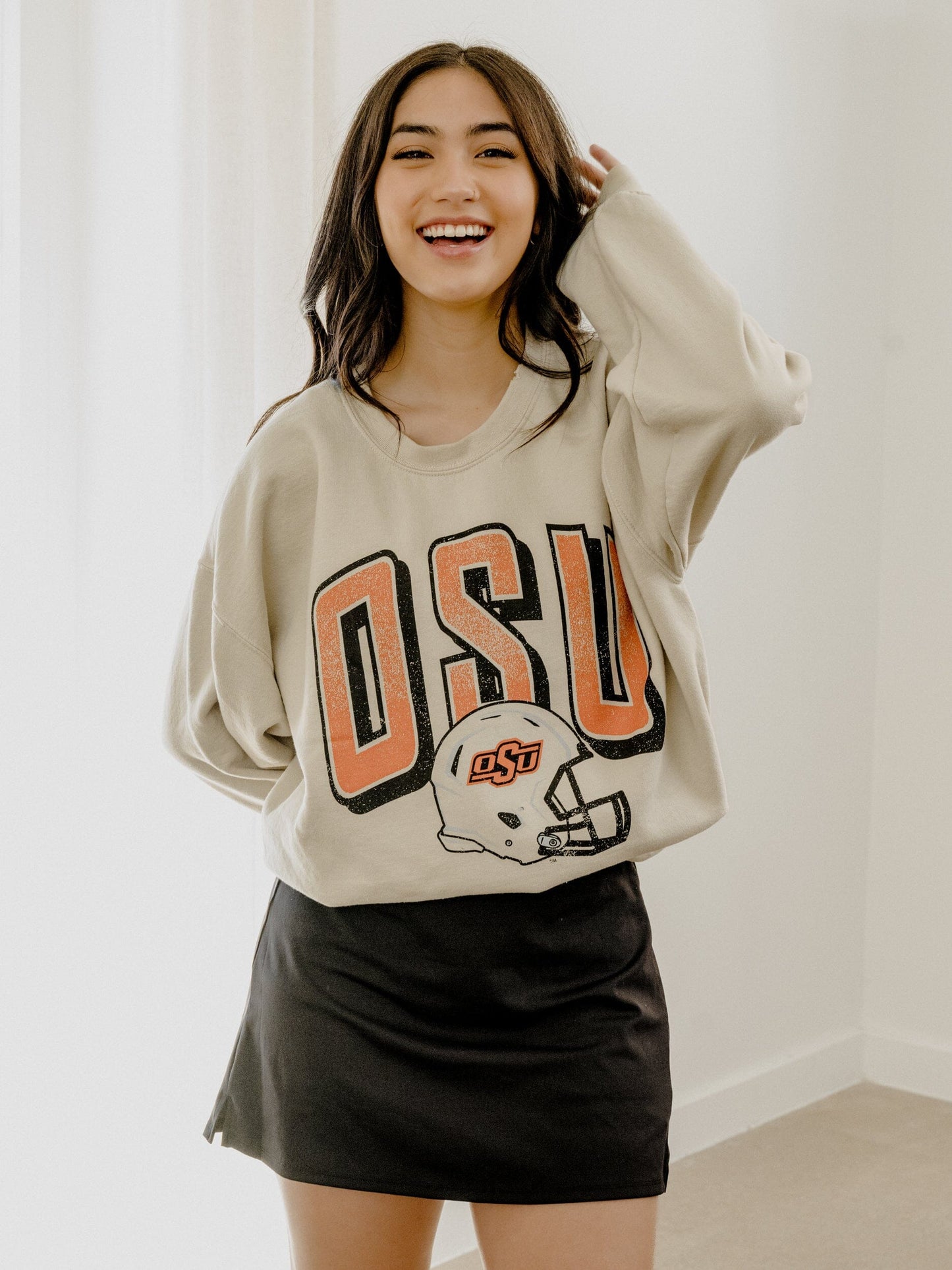 OSU Cowboys Helmet Thrifted Sweatshirt Sand