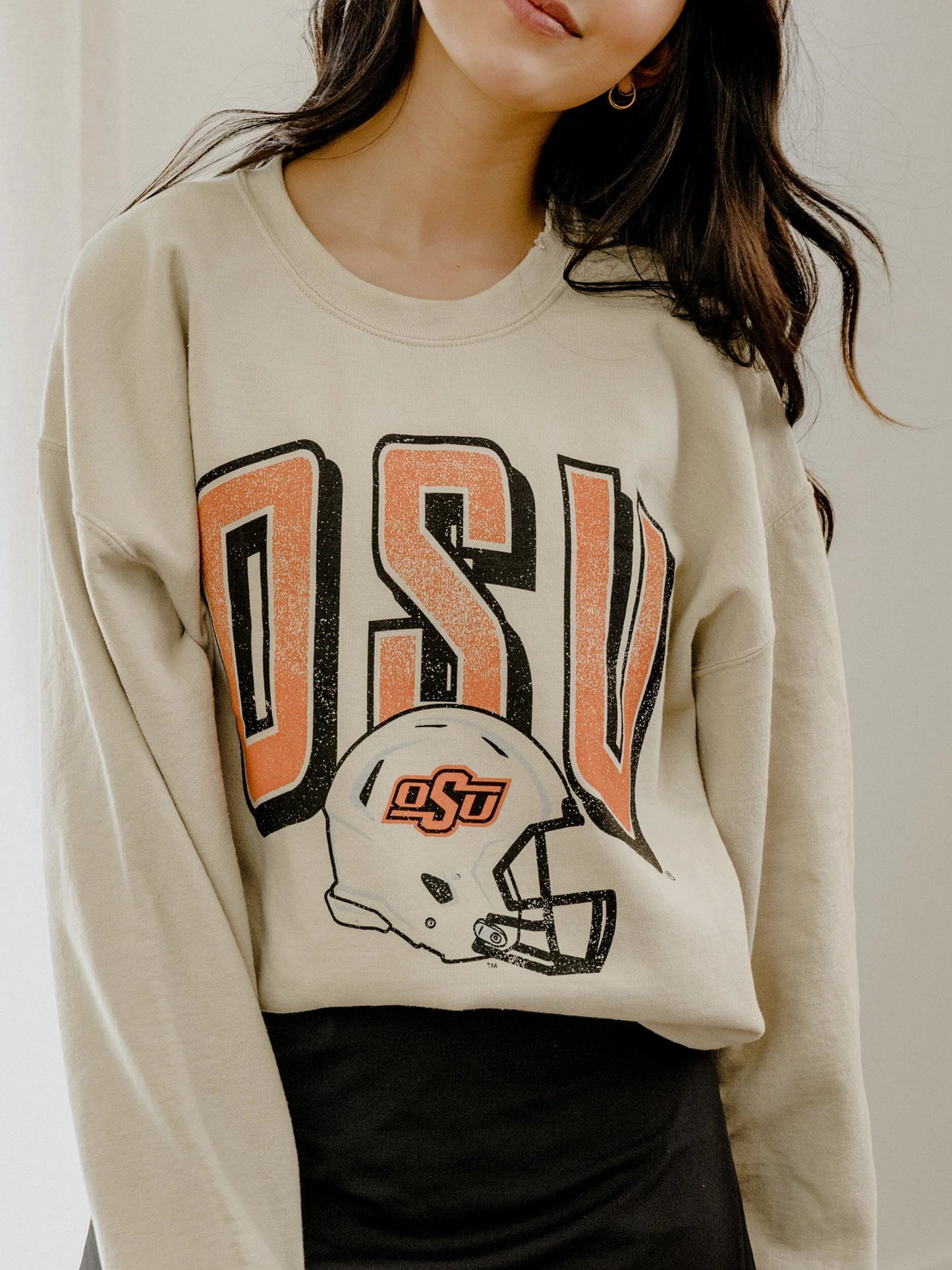 OSU Cowboys Helmet Thrifted Sweatshirt Sand