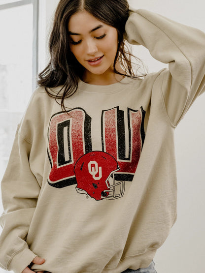 OU Sooners Helmet Fade Thrifted Sweatshirt - Sand