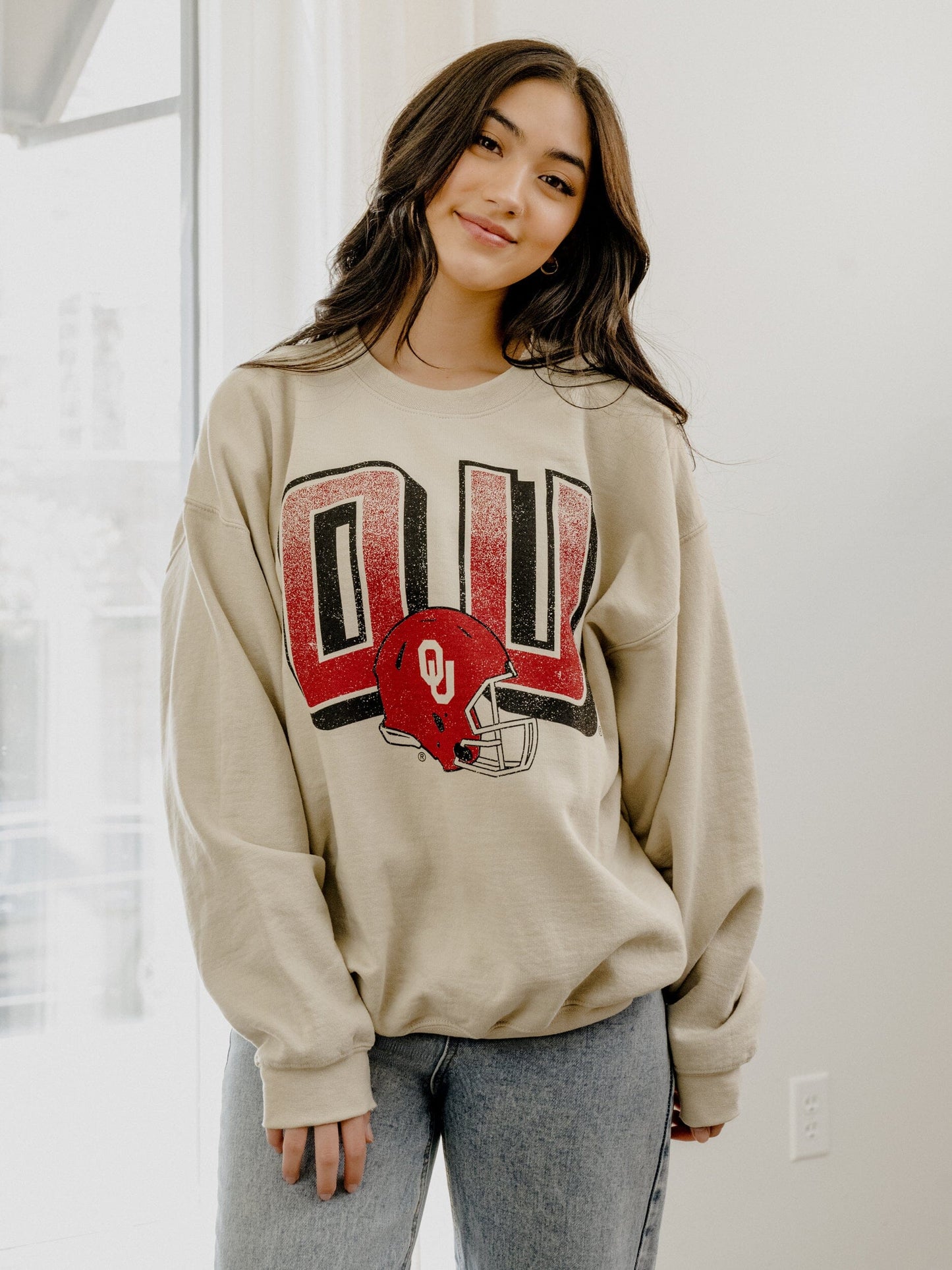 OU Sooners Helmet Fade Thrifted Sweatshirt - Sand