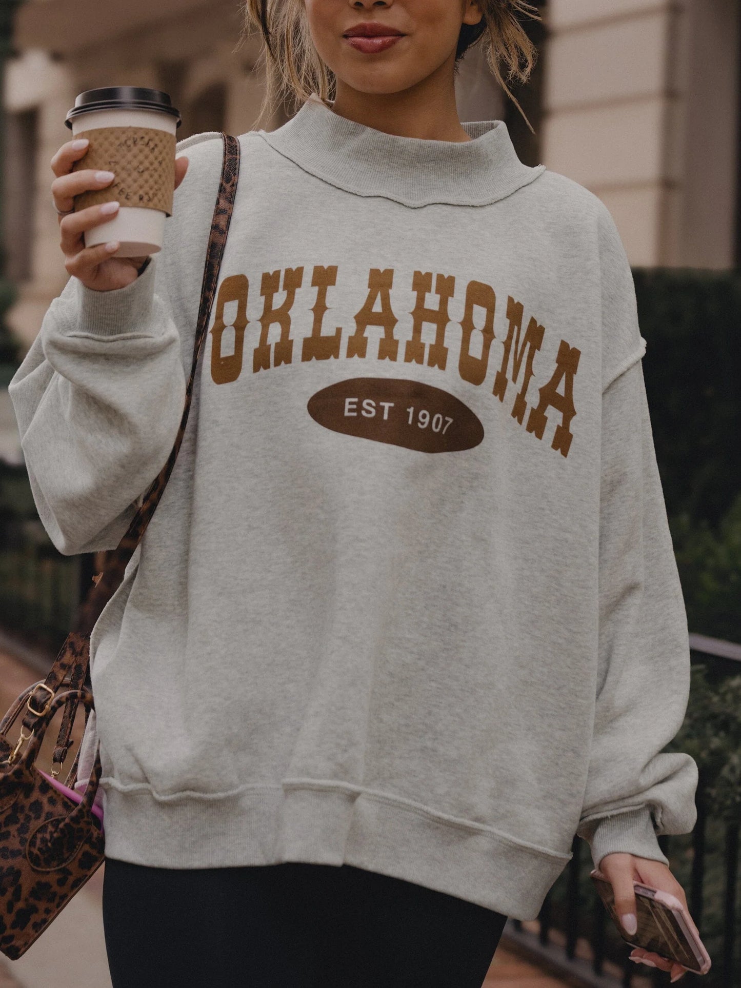 OK Western Gray Mock Neck Reversible Sweatshirt
