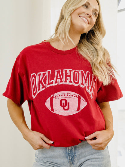 OU Sooners Wonka Football Thrifted Tee - Crimson