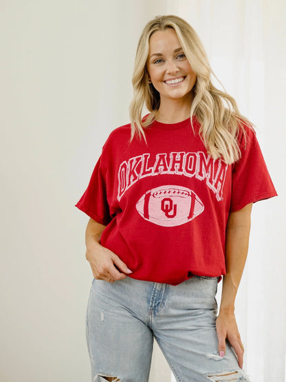 OU Sooners Wonka Football Thrifted Tee - Crimson