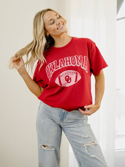 OU Sooners Wonka Football Thrifted Tee - Crimson