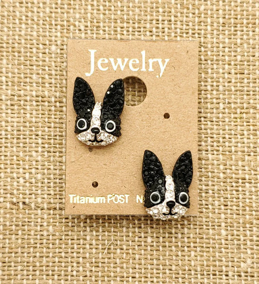 French Bulldog Rhinestone Stud Earrings