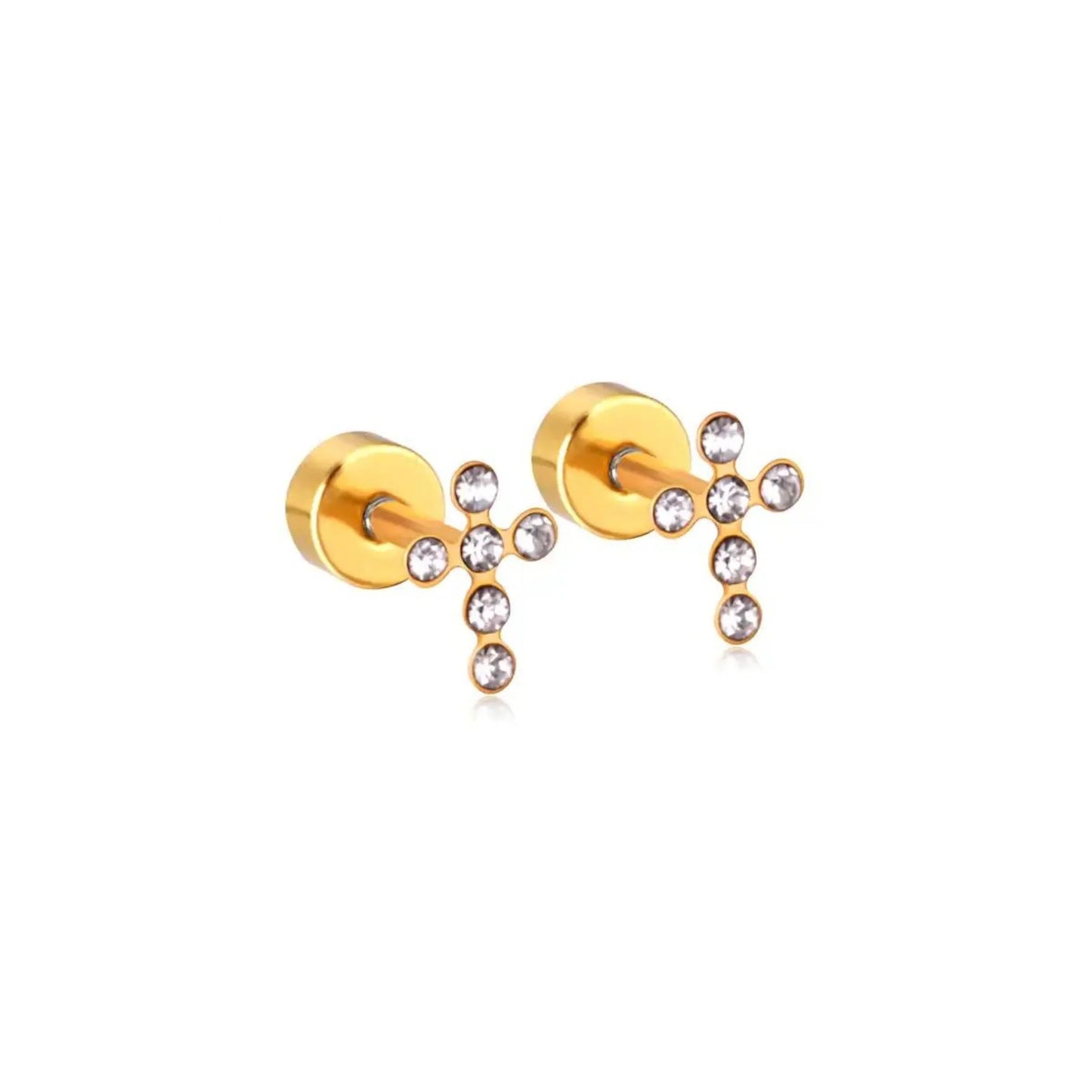 Screwback Stud Earrings - Clara Cross Gold Sparkle