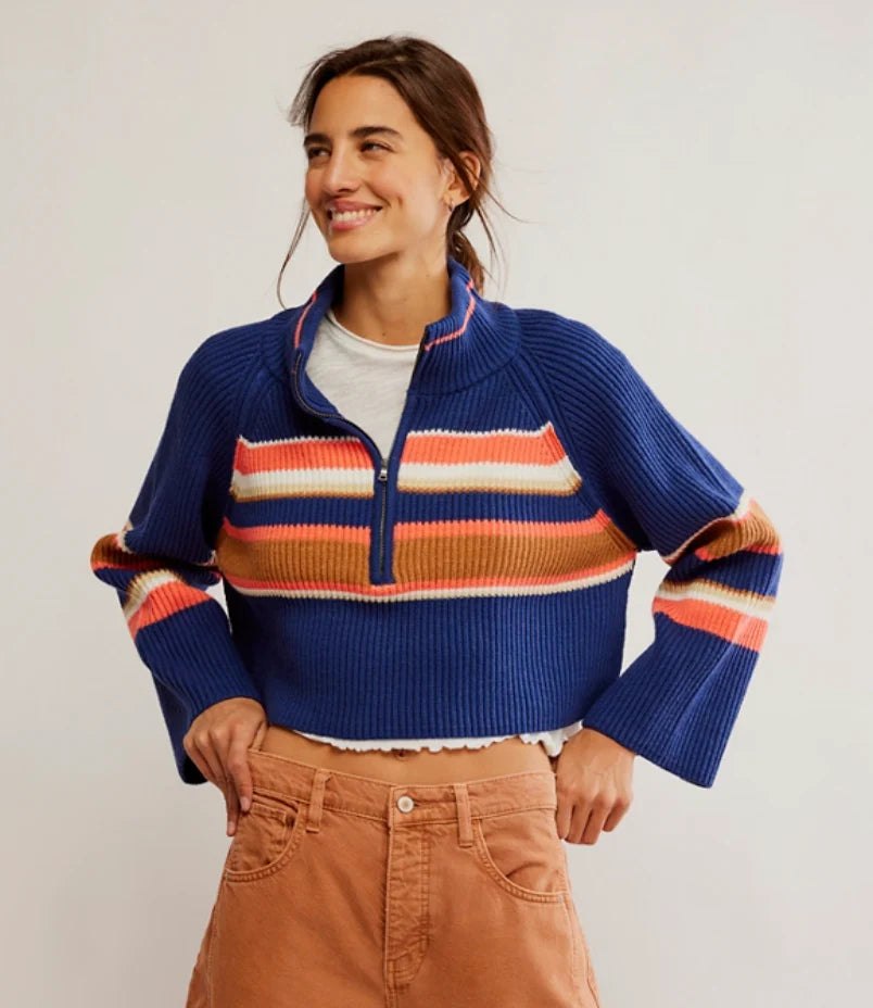 Striped Greta Half Zip - Indigo Pura Combo