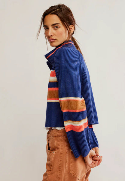 Striped Greta Half Zip - Indigo Pura Combo