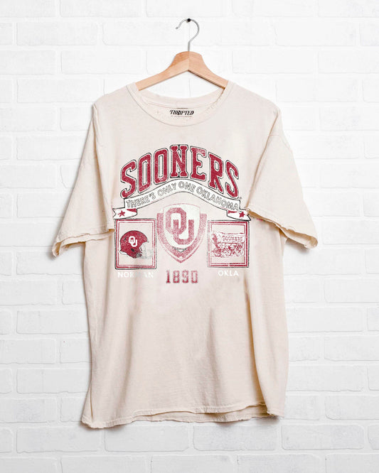 OU Sooner Prep Patch Off White Thrifted Tee