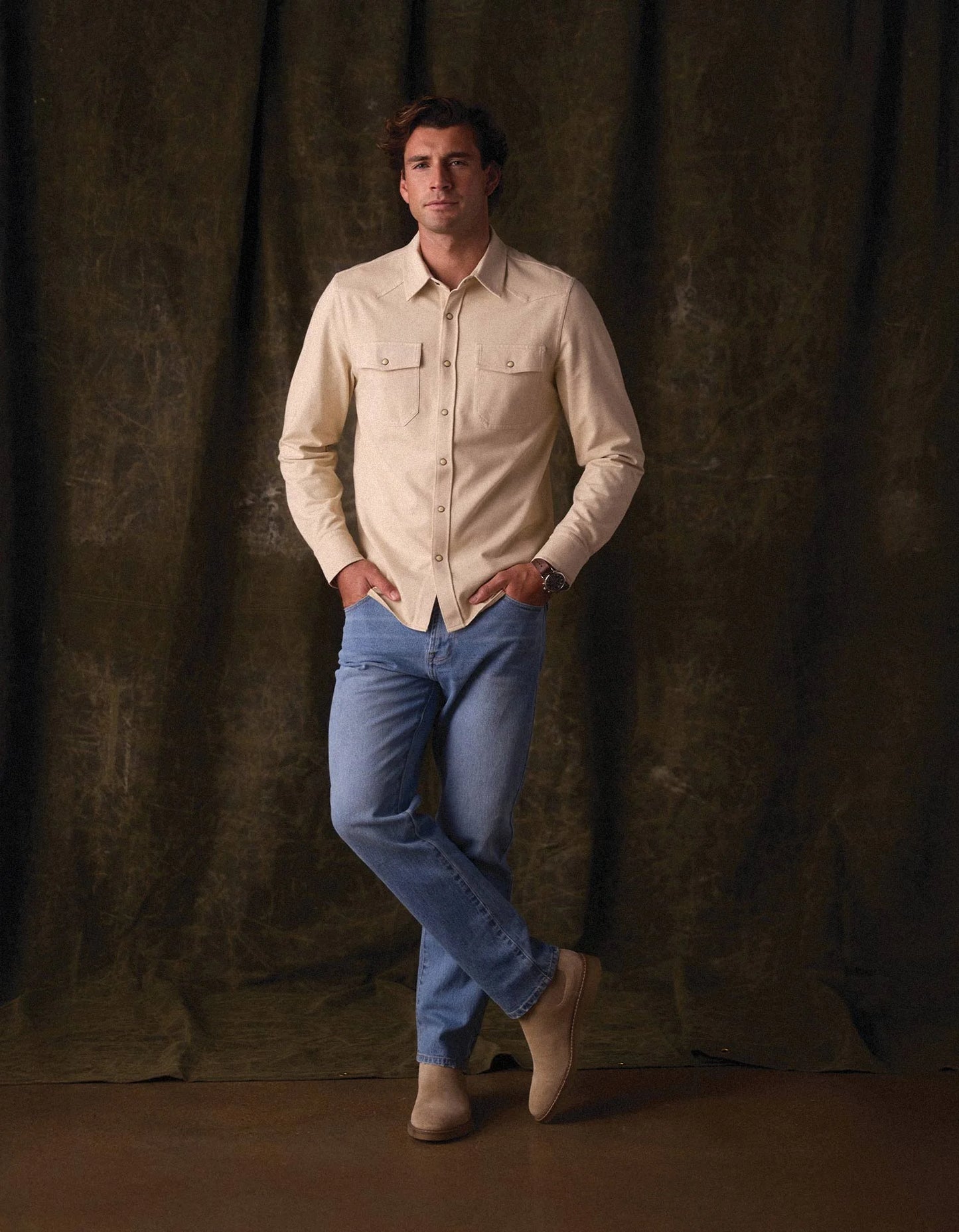 Tentoma Stretch Vintage Button Up - Bone