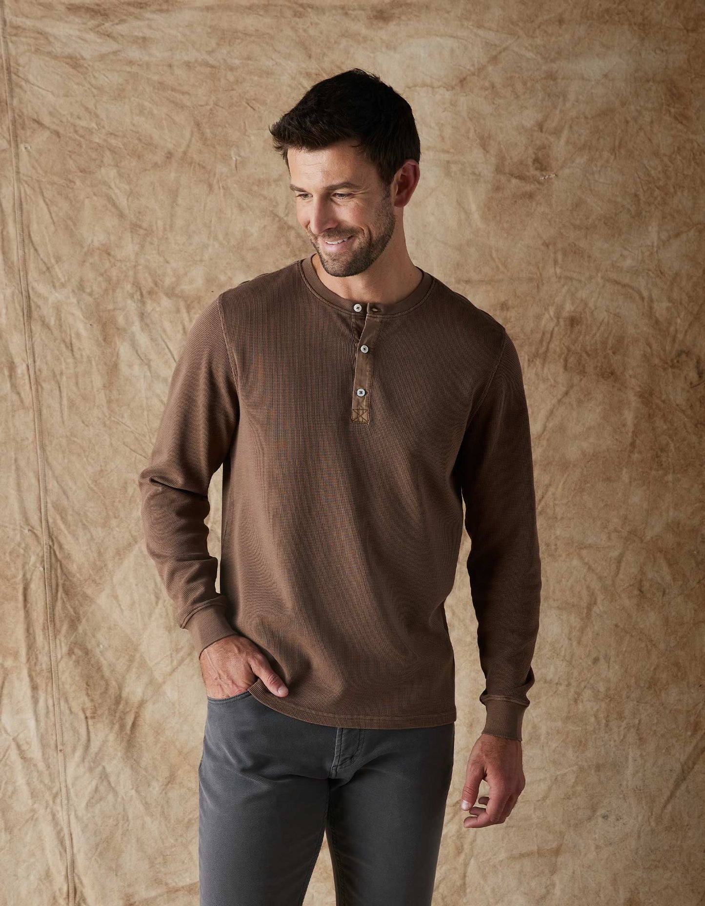 Vintage Thermal Henley - Cedar