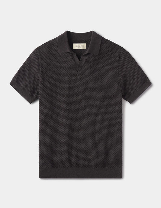 Robles Knit Jacquard Polo - Charcoal
