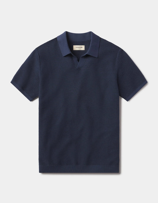 Robles Birdseye Knit Polo in Denim/Dark Navy