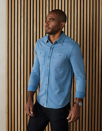 Lennox Jersey Button Up - Slate Blue