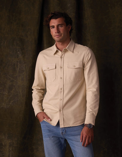 Tentoma Stretch Vintage Button Up - Bone