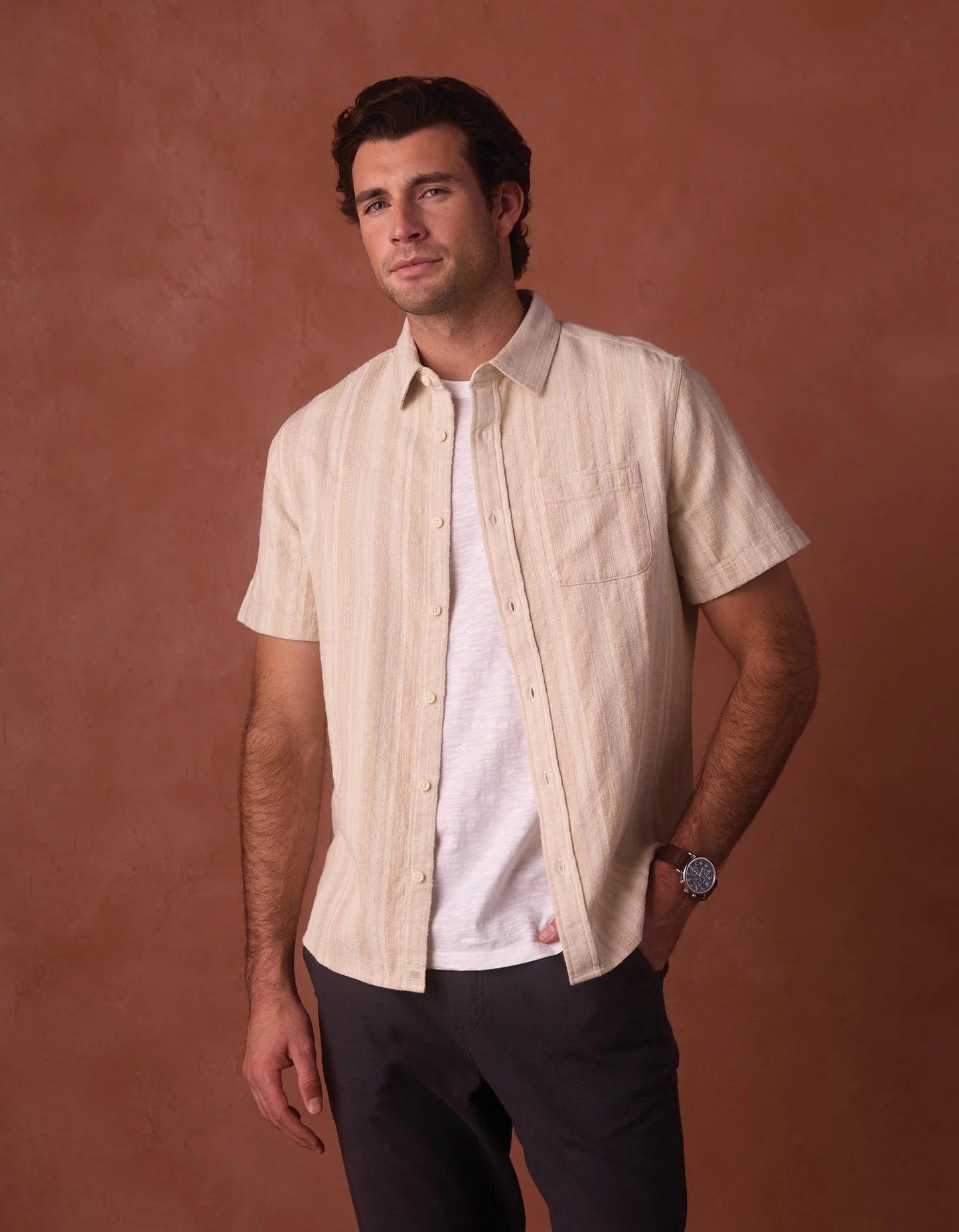 Freshwater Button Up Shirt - Sandstone Stripe