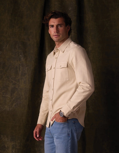 Tentoma Stretch Vintage Button Up - Bone