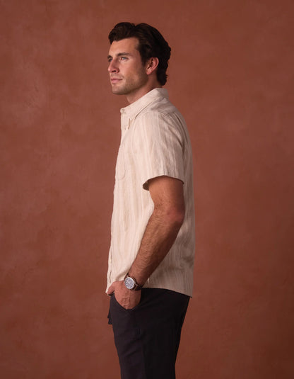 Freshwater Button Up Shirt - Sandstone Stripe