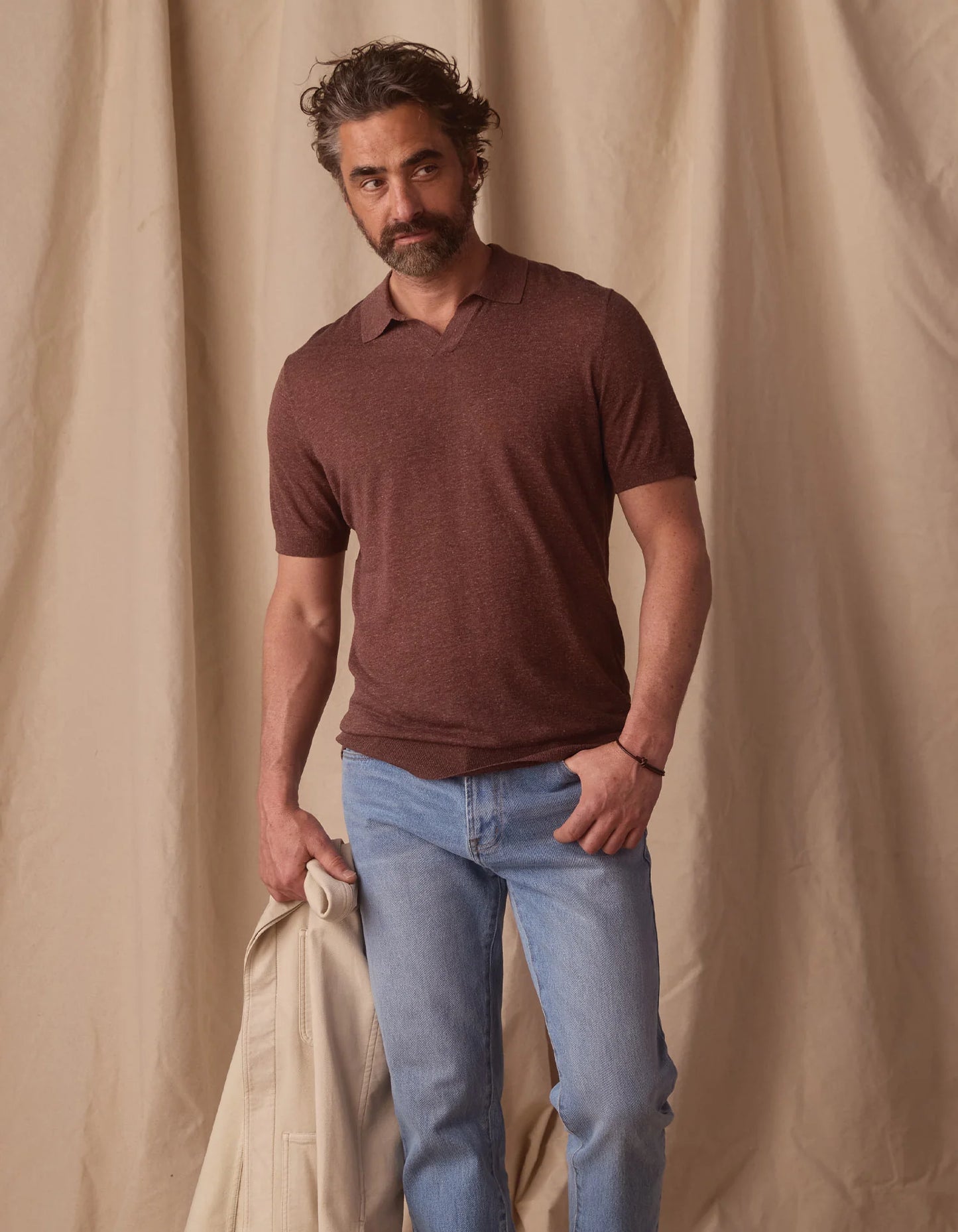 Summer Linen Blend Polo - Espresso