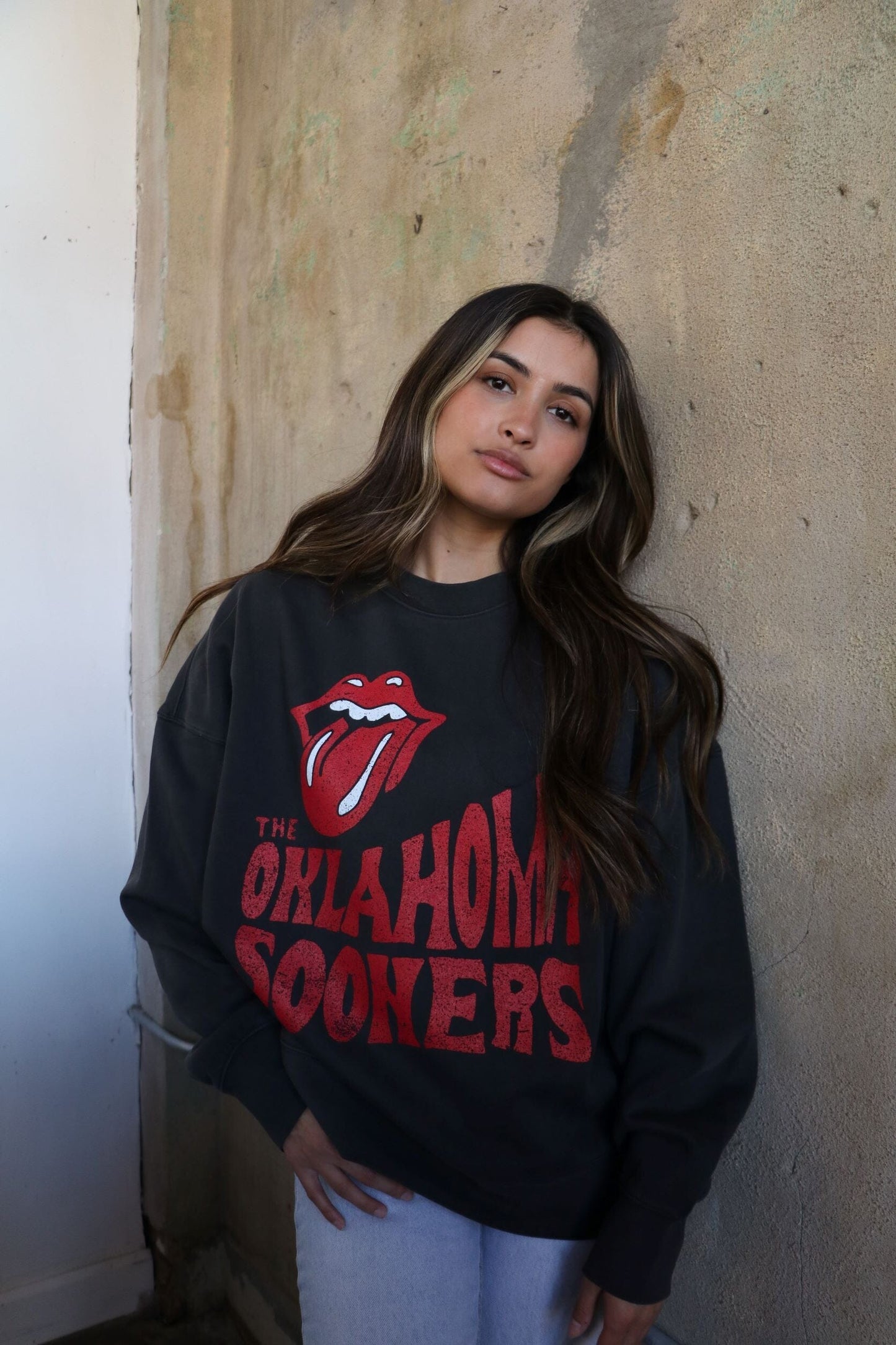Rolling Stones OU Sooners Dazed Black Oversized Crew Sweatshirt