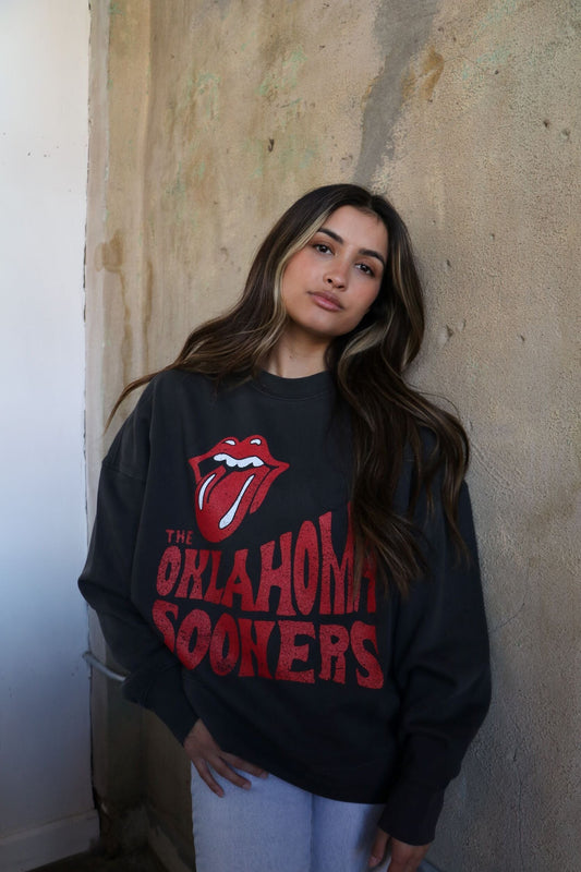 Rolling Stones OU Sooners Dazed Black Oversized Crew Sweatshirt