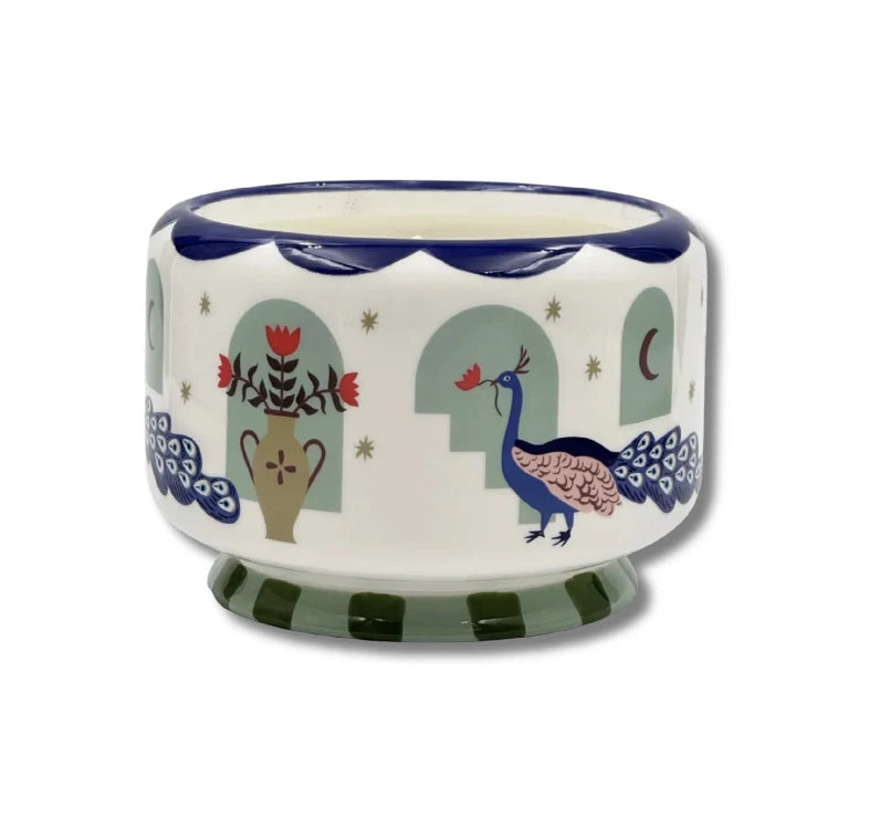 24 oz Ceramic Peacock Candle - Misted Lime
