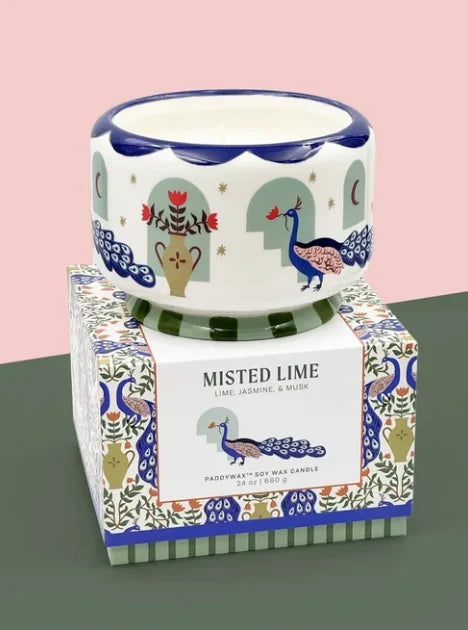 24 oz Ceramic Peacock Candle - Misted Lime