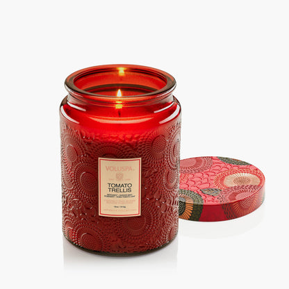 Large Embossed Glass Candle - Tomato Trellis