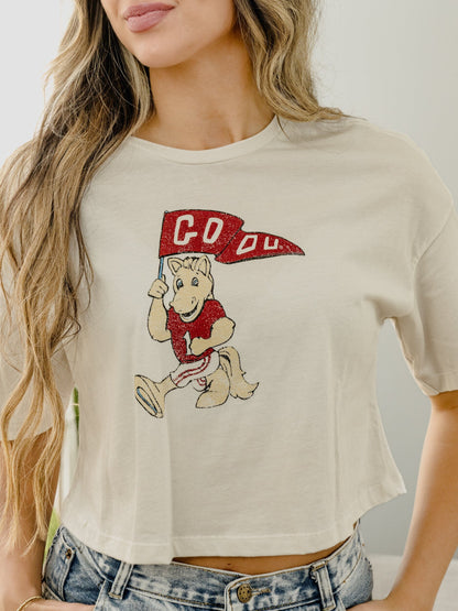 OU Mascot Flag Off White Cropped Tee