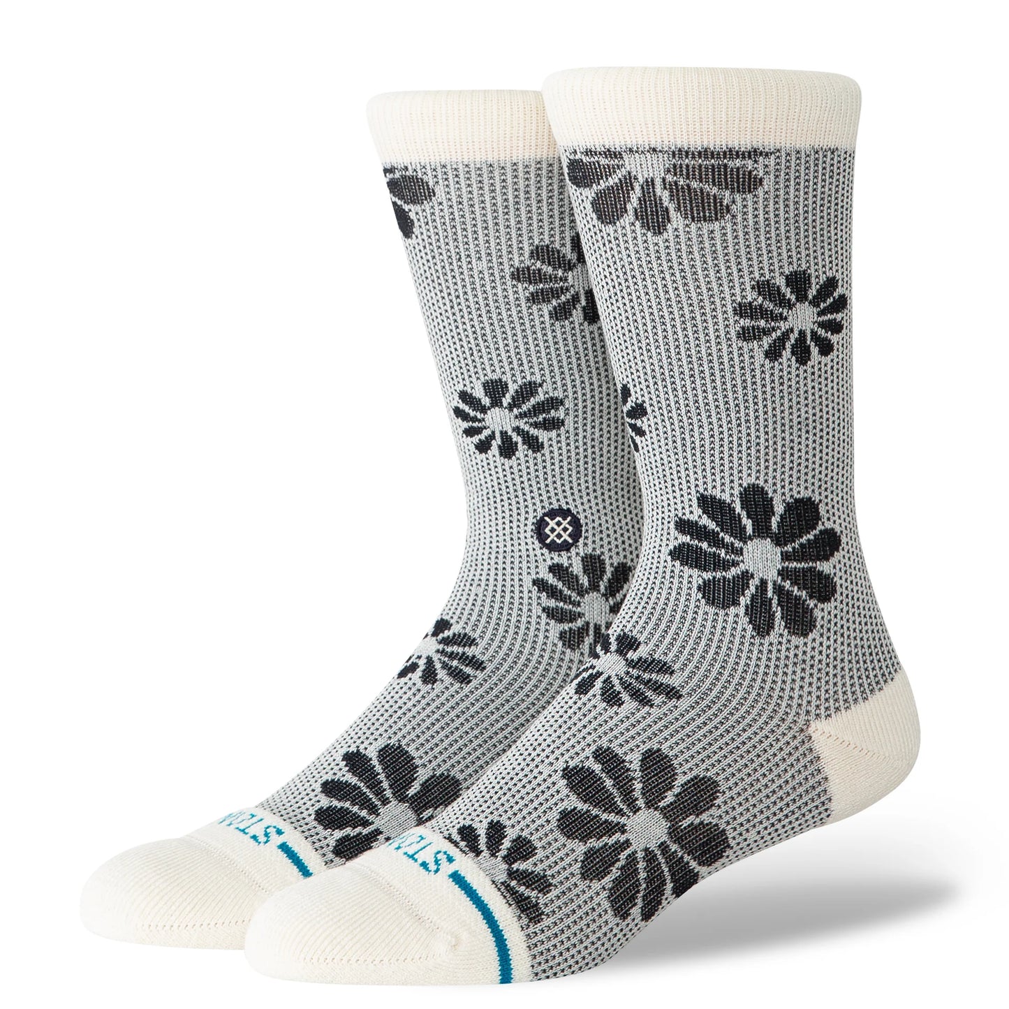 Floral Stitch Crew Socks - Ivory - MD