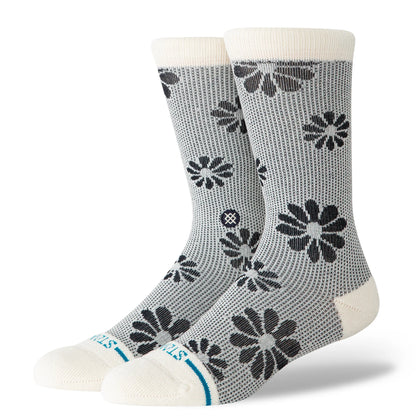 Floral Stitch Crew Socks - Ivory - MD