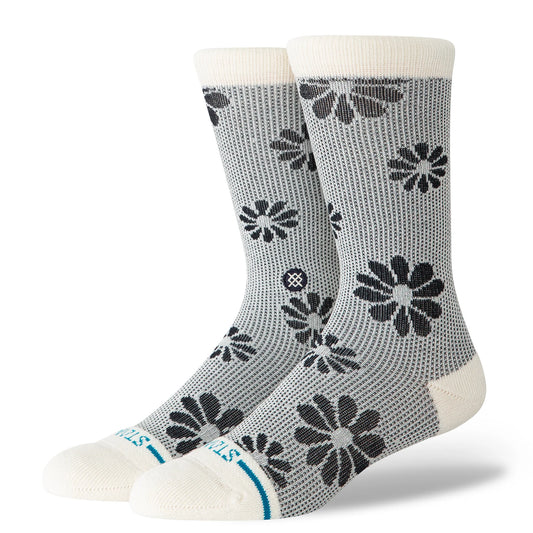 Floral Stitch Crew Socks - Ivory - MD