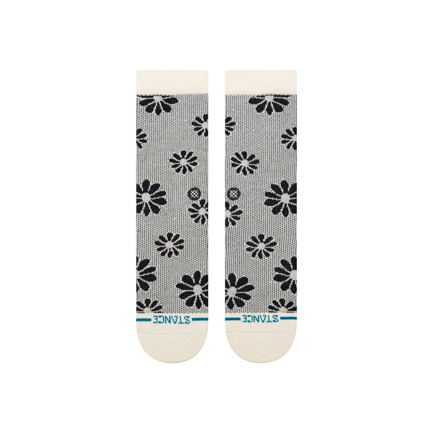 Floral Stitch Crew Socks - Ivory - MD