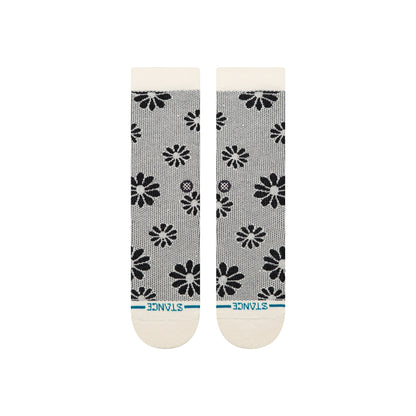 Floral Stitch Crew Socks - Ivory - MD