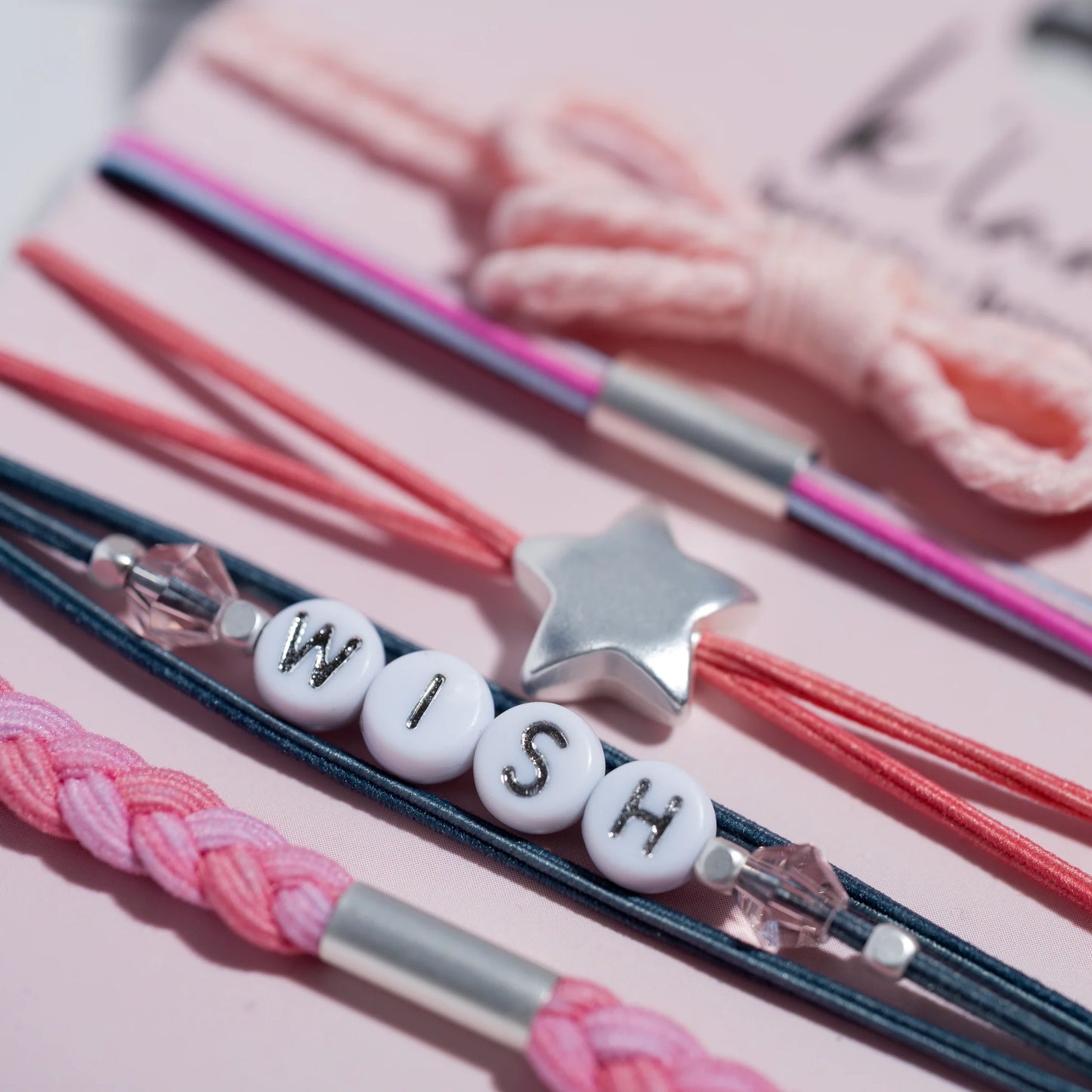"Wish" Pink Bow & Star Hair Tie Bracelet