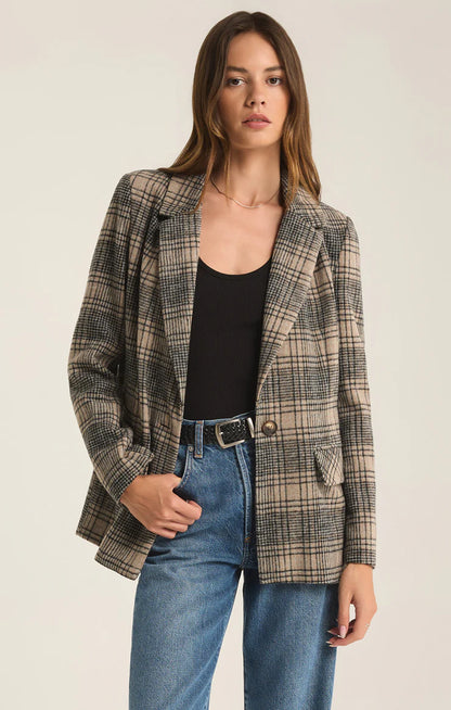 Kingston Relaxed Plaid Blazer - Latte