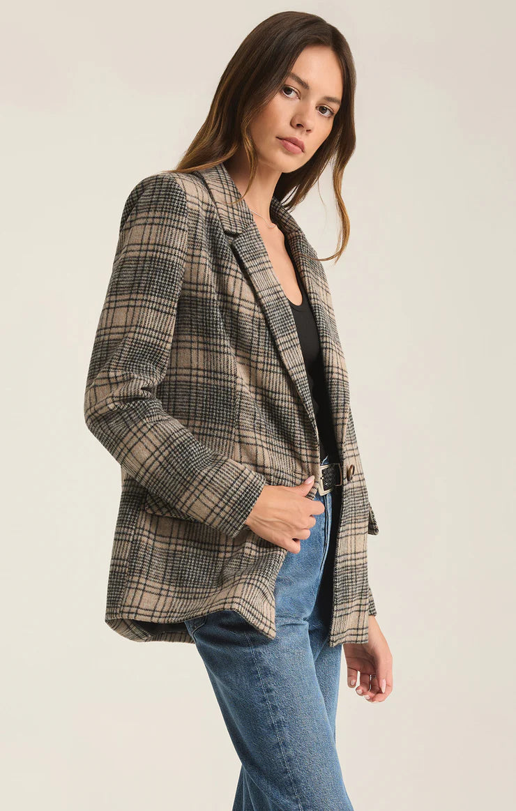 Kingston Relaxed Plaid Blazer - Latte