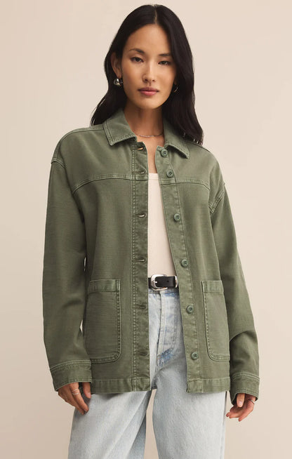 On The Road Relaxed Twill Chore Jacket - Hunter Green – Blue Seven On The Road Relaxed Twill Chore Jacket - Hunter Green – Blue Seven