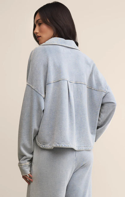 All Day Cropped Knit Denim Jacket - Washed Indigo