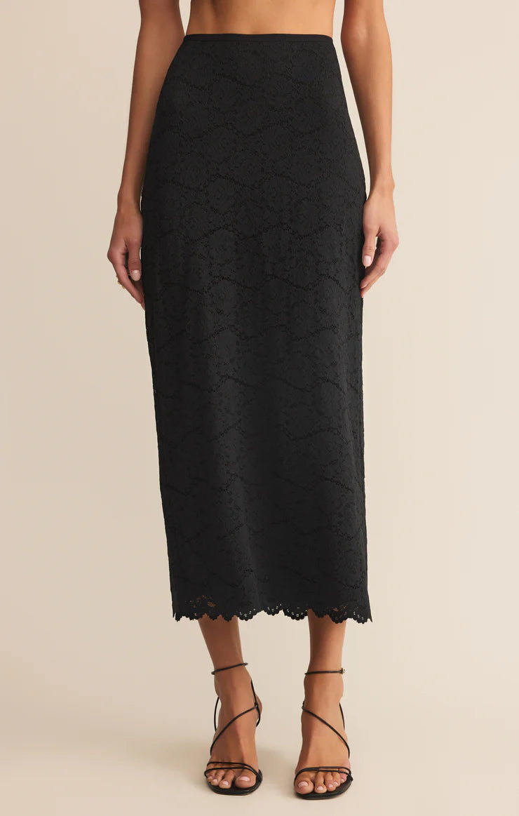 Via Lace Midi Skirt - Black