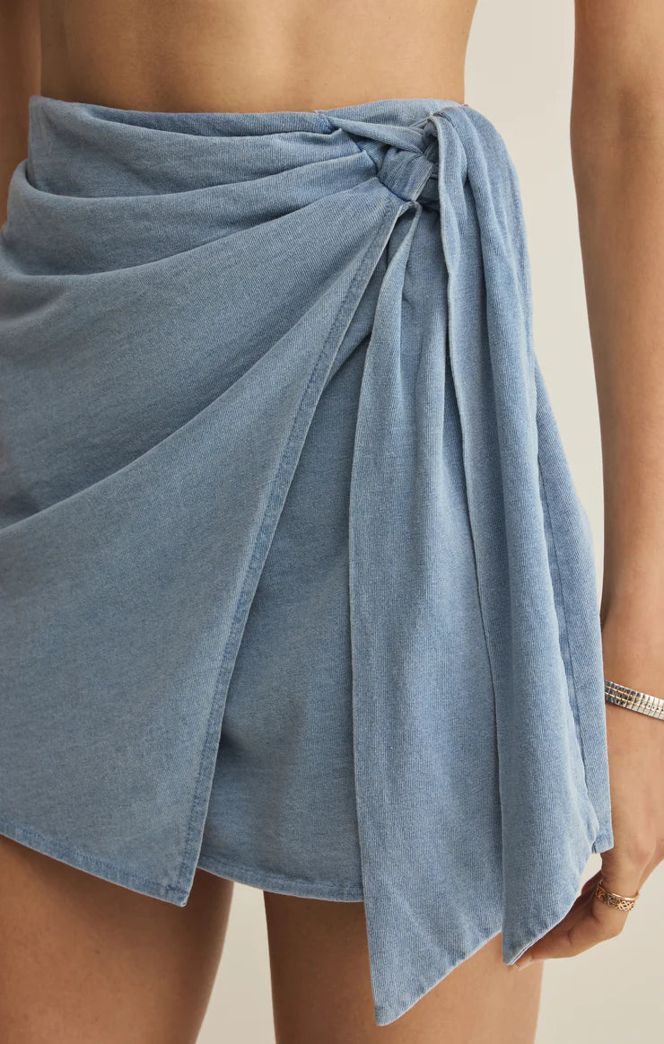 Sora Jersey Denim Mini Skirt - Ocean Air Indigo