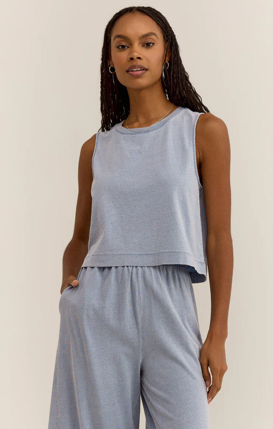 Sloane Jersey Muscle Top - Washed Indigo