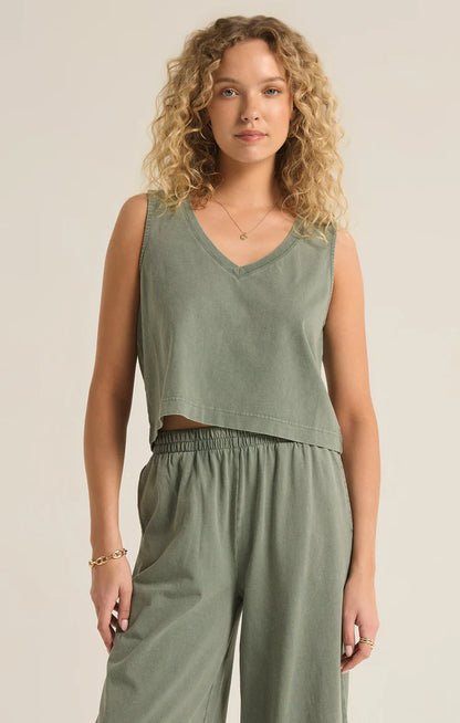 Sloane V-Neck Tank Top - Palm Green