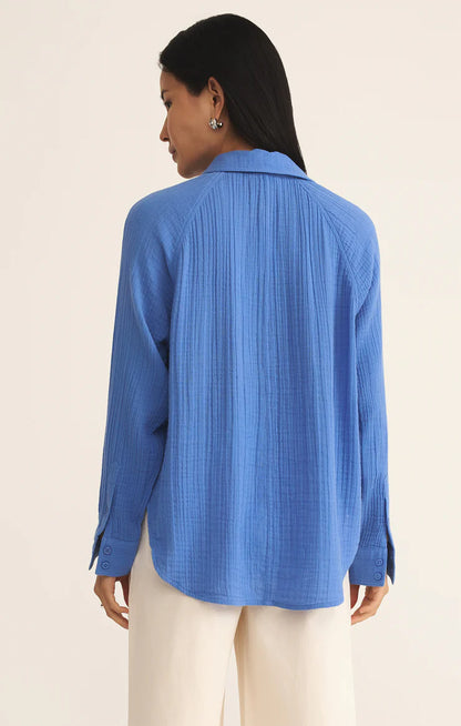 The Perfect Airy Gauze Button Up - Bay Blue