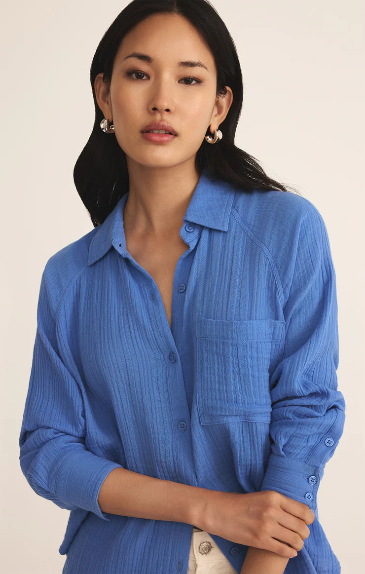 The Perfect Airy Gauze Button Up - Bay Blue