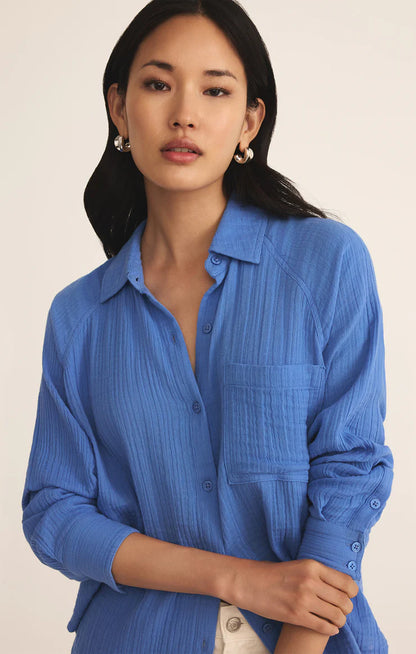 The Perfect Airy Gauze Button Up - Bay Blue