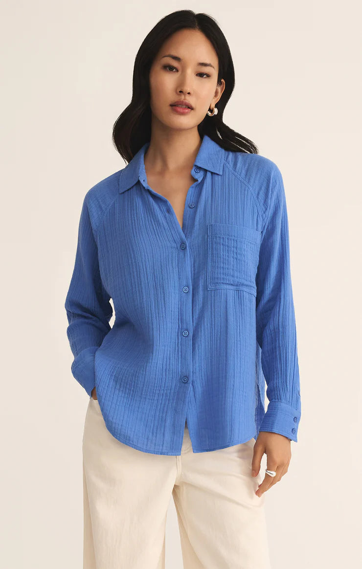 The Perfect Airy Gauze Button Up - Bay Blue
