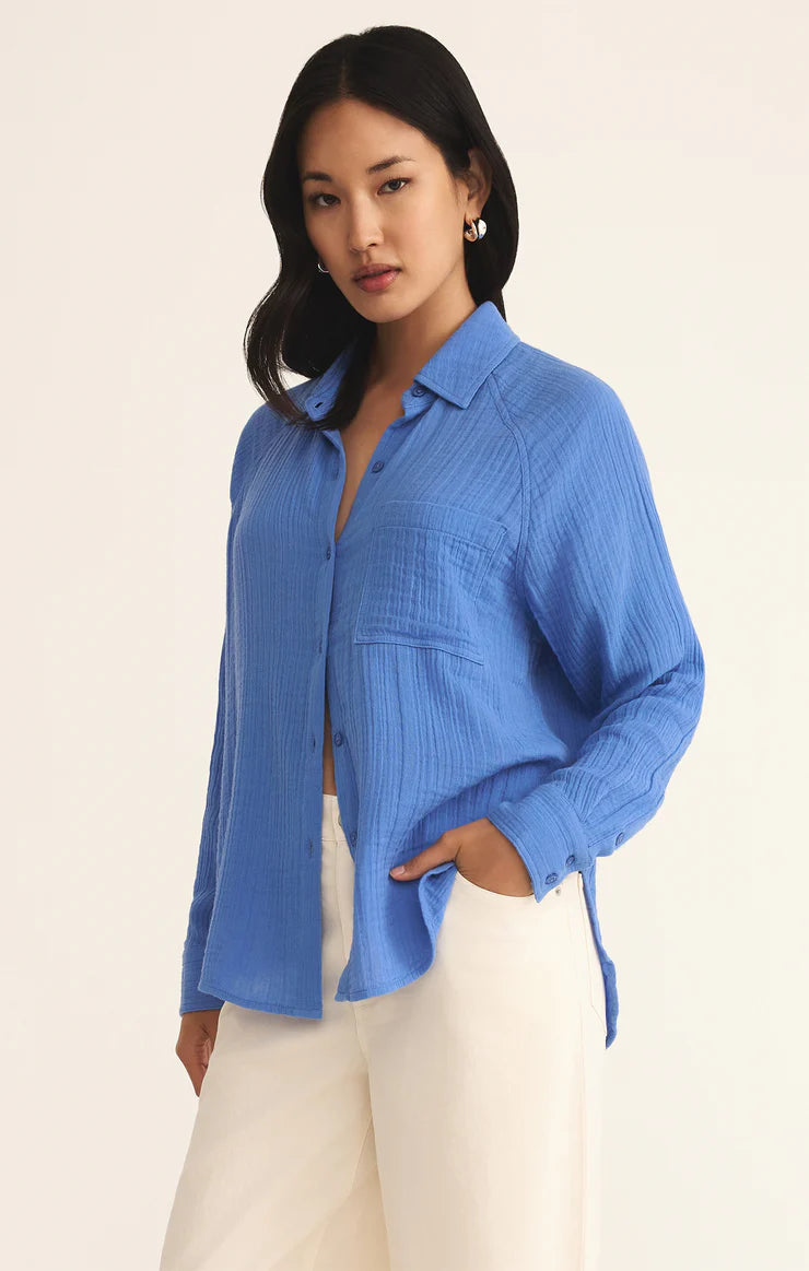 The Perfect Airy Gauze Button Up - Bay Blue